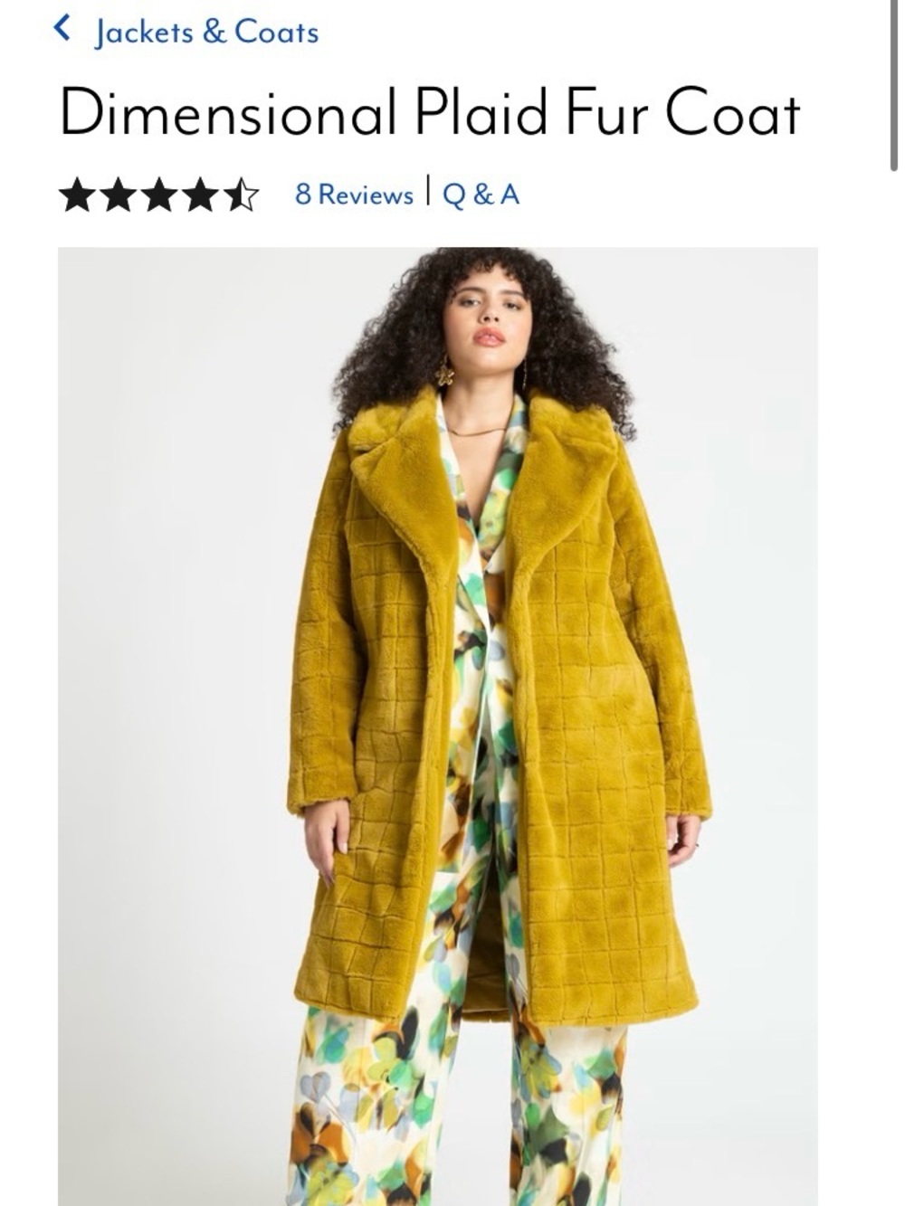 Eloquii Chartreuse Dimensional Plaid  Faux Fur Long Teddy Coat Cozy Soft 22/24